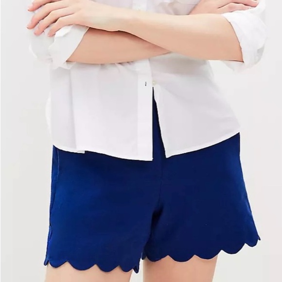 LOFT High Waist Blue Scalloped Shorts - Picture 1 of 8